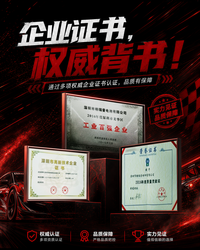 格氏ace车模电池 企业证书